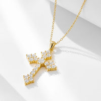 Micro-Setting White Crystal Cross Necklace in 925 Sterling Silver
