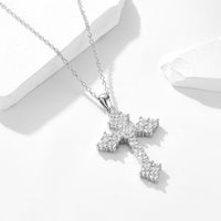Micro-Setting White Crystal Cross Necklace in 925 Sterling Silver