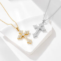Micro-Setting White Crystal Cross Necklace in 925 Sterling Silver