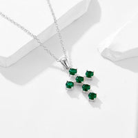 Green Round Crystal Cross Necklace in 925 Sterling Silver