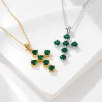 Green Round Crystal Cross Necklace in 925 Sterling Silver