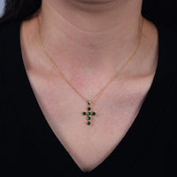 Green Round Crystal Cross Necklace in 925 Sterling Silver