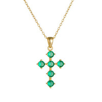 Green Round Crystal Cross Necklace in 925 Sterling Silver