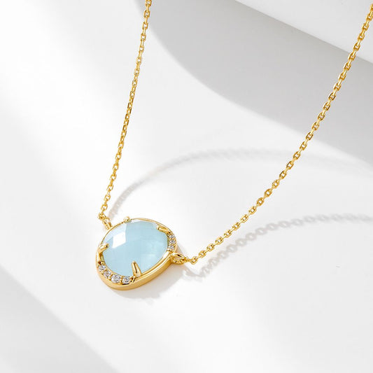 Oval Aquamarine Pendant Necklace in 925 Sterling Silver