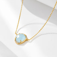 Oval Aquamarine Pendant Necklace in 925 Sterling Silver