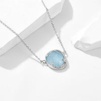 Oval Aquamarine Pendant Necklace in 925 Sterling Silver