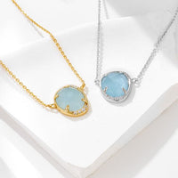 Oval Aquamarine Pendant Necklace in 925 Sterling Silver