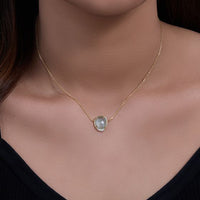 Oval Aquamarine Pendant Necklace in 925 Sterling Silver