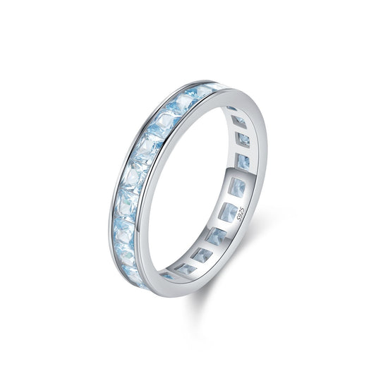 Square Blue Cubic Zirconia 925 Sterling Silver Ring