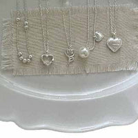 Bow-Knot Heart and Key Necklace with Shell Pearls, 925 Sterling Silver