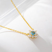 Blue and White Crystal Flower Sterling Silver Necklace