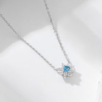 Blue and White Crystal Flower Sterling Silver Necklace