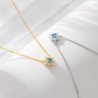 Blue and White Crystal Flower Sterling Silver Necklace