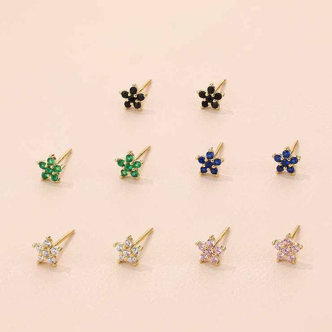 Colorful CZ Flower Stud Earrings in 925 Sterling Silver