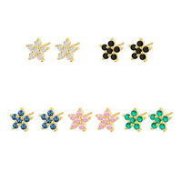 Colorful Crystal Flower Stud Earrings in 925 Sterling Silver