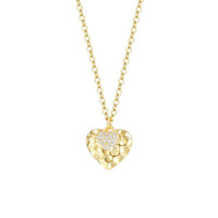 Hammer Pattern Crystal Heart Necklace, 925 Sterling Silver