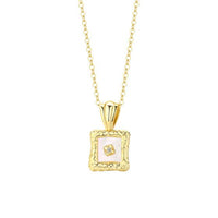 Hammer Pattern Shell Crystal Square Necklace 925 Sterling Silver