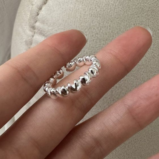 Beaded Adjustable Ring in 925 Sterling Silver