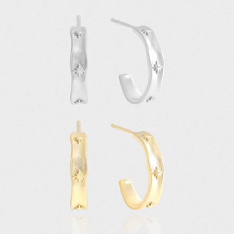 Shining Star 925 Sterling Silver Hoop Earrings