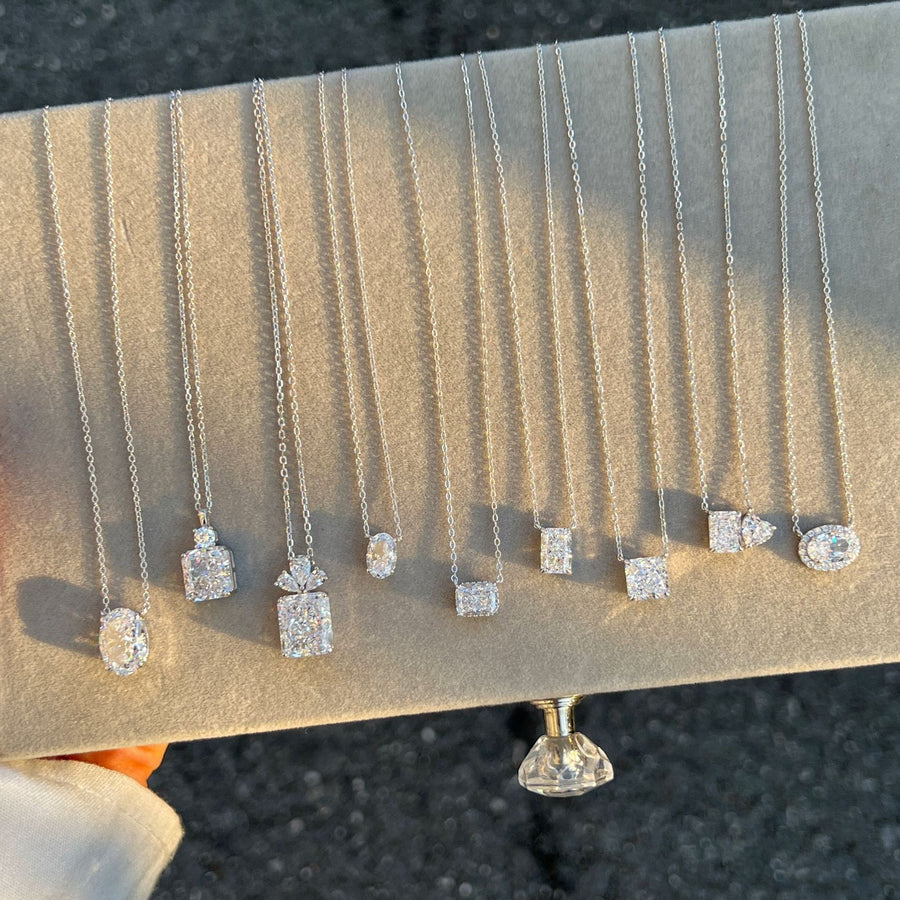 White Crystal Multi-Shape Pendant Necklace in 925 Sterling Silver