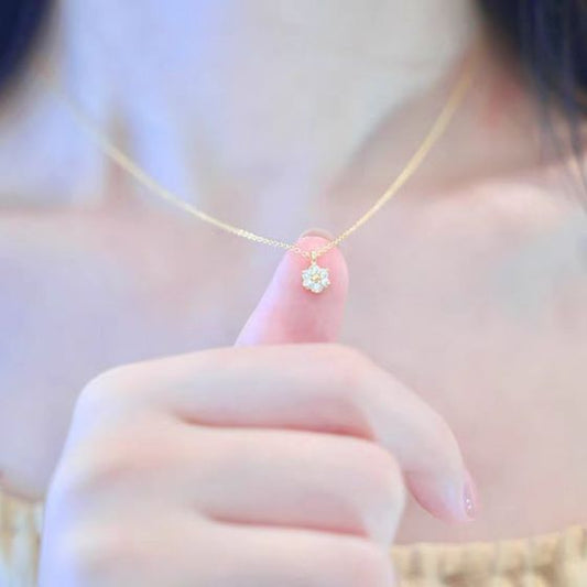 Mini CZ Flower Necklace, 925 Sterling Silver