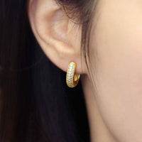 Micro-Setting Crystal Circle Hoop Earrings, 925 Sterling Silver