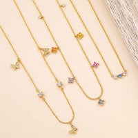 Colorful Crystal Four-Leaf Clover and Butterfly Necklace & Bracelet
