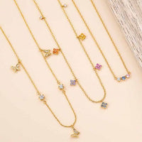 Colorful Crystal Four-Leaf Clover and Butterfly Necklace & Bracelet