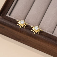 Crescent Moon, Star and Sunshine Crystal 925 Sterling Silver Stud Earrings