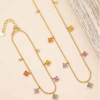 Colorful Crystal Four-Leaf Clover Necklace and Bracelet