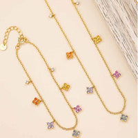 Colorful Crystal Four-Leaf Clover Necklace and Bracelet