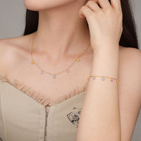 Colorful Crystal Four-Leaf Clover Necklace and Bracelet