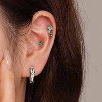 Green Crystal Round Cross Snake 925 Sterling Silver Hoop Earrings