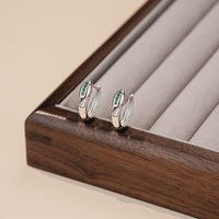 Green Crystal Round Cross Snake 925 Sterling Silver Hoop Earrings