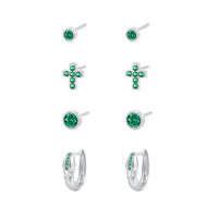 Green Crystal Round Cross Snake 925 Sterling Silver Hoop Earrings