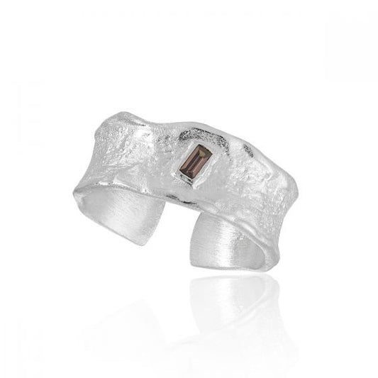 Irregular Wave Mini Baguette CZ Adjustable Sterling Silver Ring