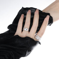 Irregular Wave Mini Baguette Crystal Adjustable Sterling Silver Ring