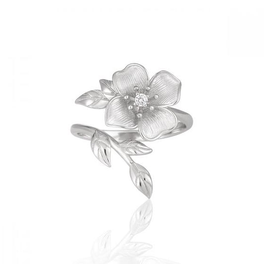 Rose Flower Adjustable Ring in 925 Sterling Silver
