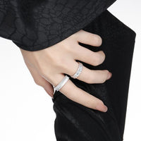 Hammered Texture Adjustable Cubic Zirconia Ring in 925 Sterling Silver