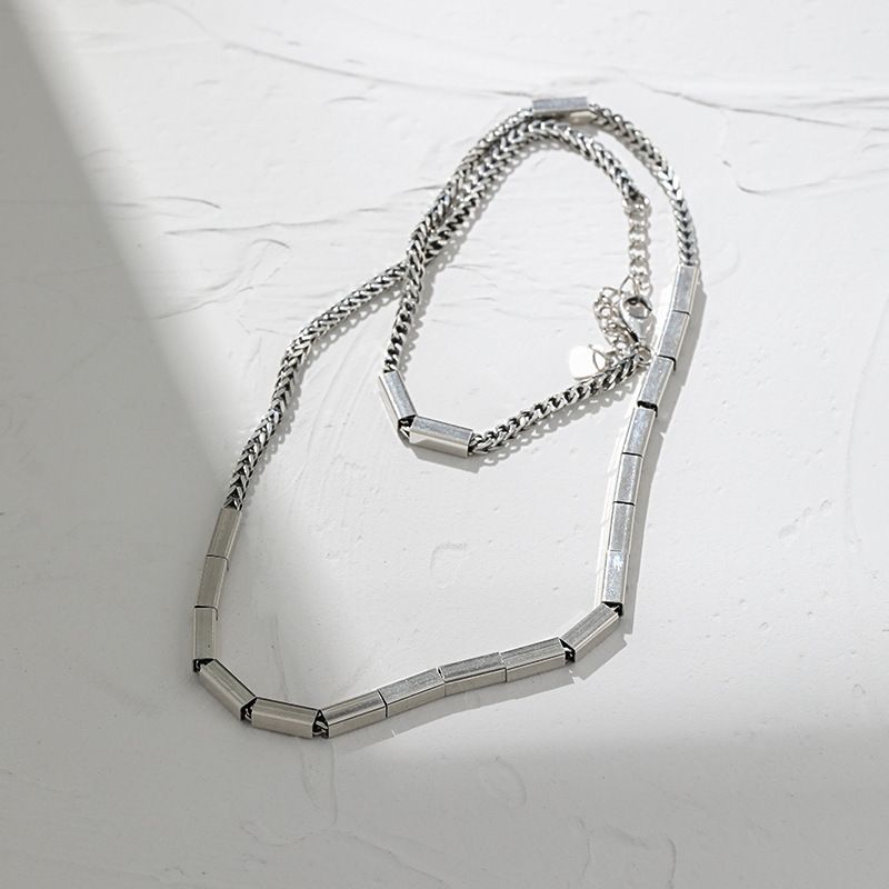 Rectangular Tube Texture S925 Silver Collarbone Necklace