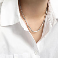 Rectangular Tube Texture S925 Silver Collarbone Necklace
