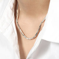 Rectangular Tube Texture S925 Silver Collarbone Necklace