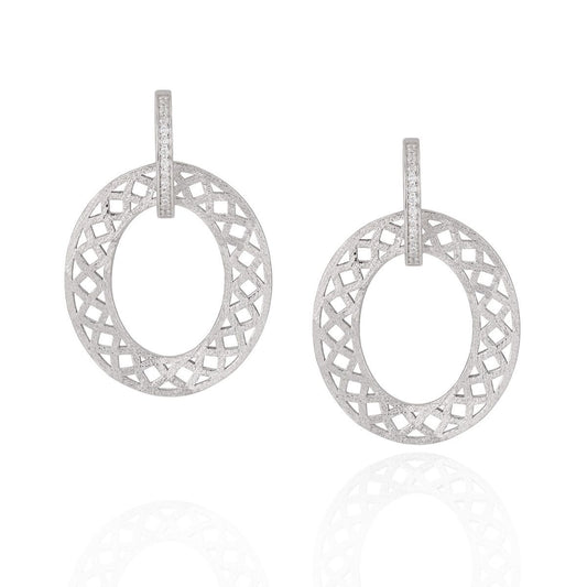Frosted Hollow CZ Circle 925 Sterling Silver Earrings