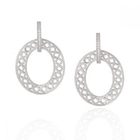 Frosted Hollow Crystal Circle 925 Sterling Silver Earrings