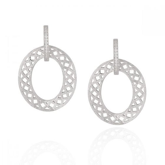 Frosted Hollow CZ Circle 925 Sterling Silver Earrings