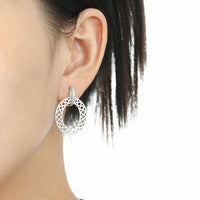 Frosted Hollow Crystal Circle 925 Sterling Silver Earrings