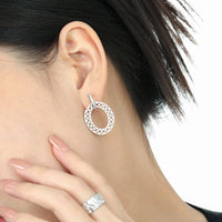 Frosted Hollow Crystal Circle 925 Sterling Silver Earrings