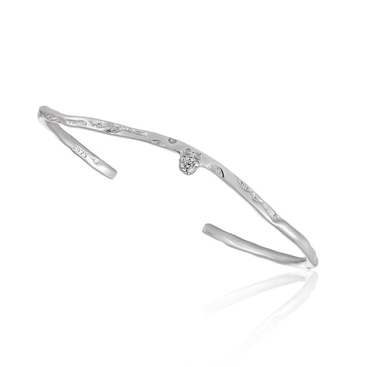 Irregular CZ Wave Sterling Silver Open Bangle