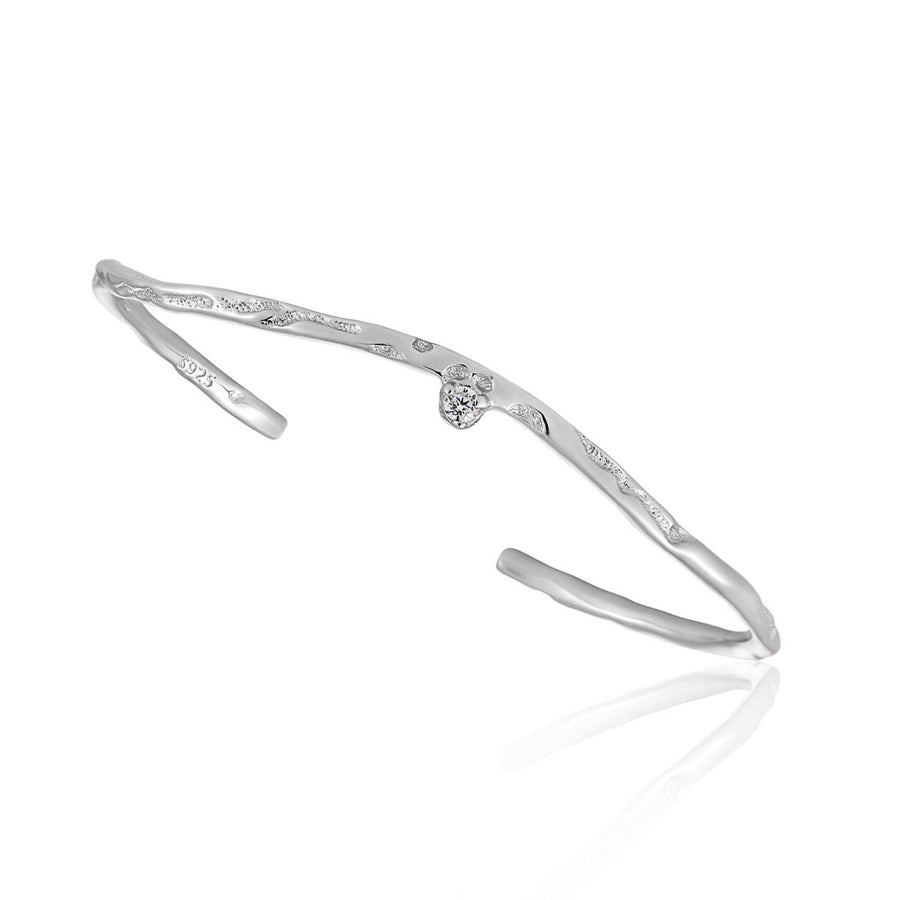 Irregular Crystal Wave Sterling Silver Open Bangle