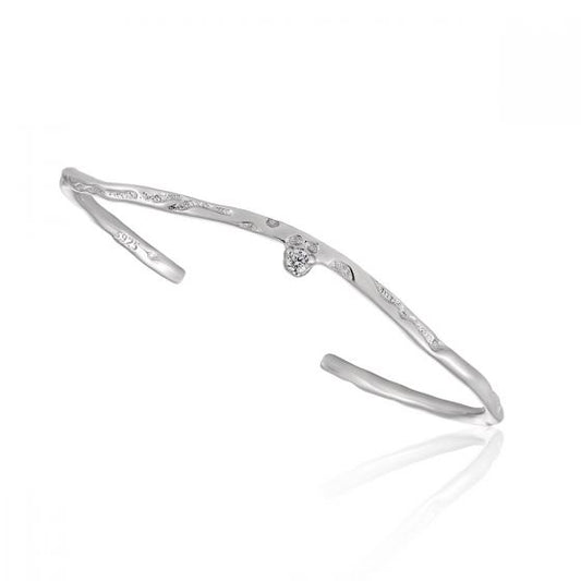Irregular CZ Wave Sterling Silver Open Bangle